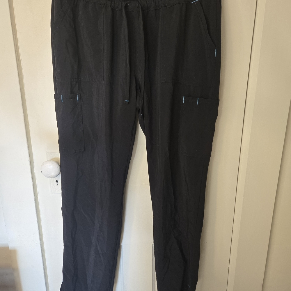 Scrubstar Black Cargo Pants with Blue Stitch Details